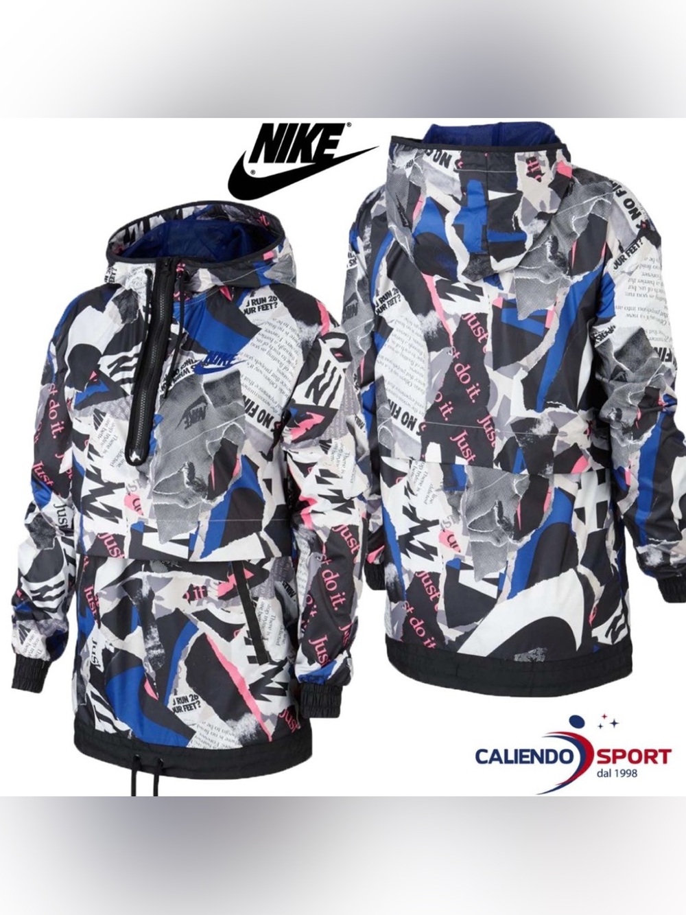 Nike “Just Do It” Newsprint 30th Anniversary Hooded Anorak XXL Windbreaker Women
